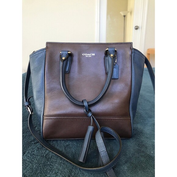 Coach two tone spectator mini tanner legacy crossbody satchel in navy brown - Picture 1 of 11